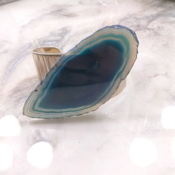 NWOT Natural Agate Slice Adjustable Silver-toned Cuff Bracelet with Wiring - Picture 8 of 8